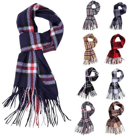Fjquamitix Classic Winter Warm Tartan Scarf, Warm Windproof Fringe Tartan Scarves, Scottish Cashmere Feel Scarf for Unisex Business Casual (Dark blue, One Size)