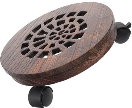 Toyvian Plateau en Bois Massif pour Pot de Fleurs Rond avec roulettes Universelles et Frein, Support Mobile Diamètre 21 Cm pour Jardin Intérieur Extérieur, Chariot Pratique et Stable