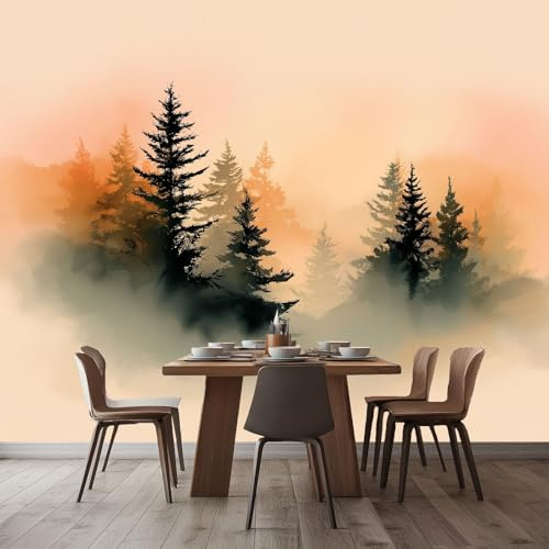 Carta da Parati Panoramica 400 x 280 cm (L x A), Tessuto non Tessuto Murale Fotomurale Astratto Acquerello Foresta - per Soggiorno Camera dei Bambini e Rosa Chiaro Decorazione da Parete