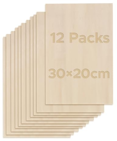OMTech Birch Plywood Sheets 12 Pack, 300x200 mm Plywood Sheets for Crafts, 3 mm Thick Wood Sheets for Laser Cutting Engraving, Unfinished Wood Boards for DIY Projects Drawing Painting
