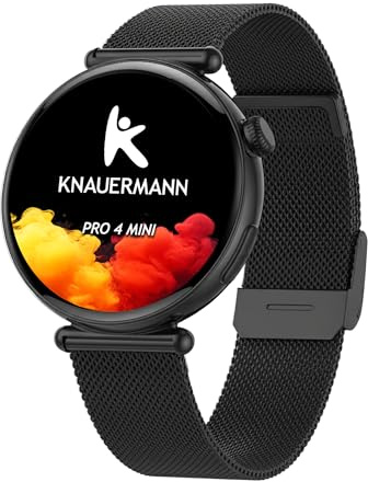 Knauermann PRO 4 MINI (2026) Rund Svart - EKG Hälsoklocka Blodtryck, handled och syre i blodet, Sömnanalys, Telephone, IP67, Milanese Svart