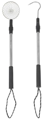LALADEFIEE Telescopic Beach Scoop with Detachable Hook and Large Iron Shovel Aluminum Alloy Sand Sifter for Shell Collecting Rock Hunting and Sand Screening Beach