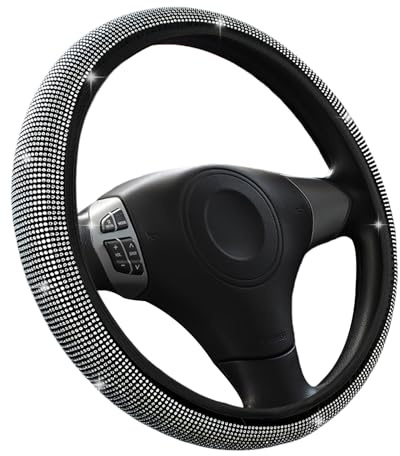Glitzernder Lenkradbezug, Universell 37-38cm, rutschfest & Atmungsaktiv - Weiche Lenkradhülle mit Diamant-Optik für die meisten Autos, SUVs und LKWs (Weiß)
