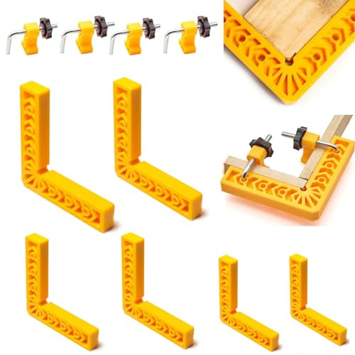 6 Pcs Right Angle Clamps 90 Degree, 4 Pcs 90° Auxiliary Screws, Corner Clamp L-Type Corner Positioning Right Angle Clamps Positioning Squares Clamp, for DIY Picture Frames Drawers Cabinets (3 4 6)