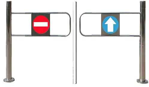 Automatisk återstuds-svängstång – envägsingångsgrind för stormarknader, bibliotek och butiker – Överföringsport för fotgängare, silverfinish (50 x 97 cm)