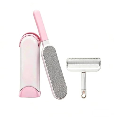 GreatRise Lot de 2 brosses à peluches réutilisables - Brosse à peluches double face - Brosse à vêtements - Épilateur portable pour enlever les poils d'animaux des meubles et vêtements - Rose #1