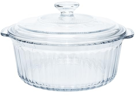 Auflaufformen mit Deckel und Griff 2,5L, Rund Glas Backformen für Ofen und Mikrowelle, Klare Bleifreie Glas Backform, Glasbräter mit Glasdeckel zum Backen und Kochen