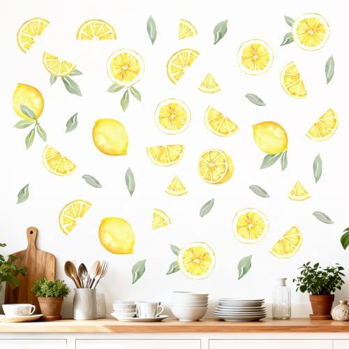 Rotumaty 112 Pcs Lemon Stickers Wall Decor Summer Wall Decals Fruit Stickers Lemon Decor for Kitchen Bathroom Home Classroom Summer Farmhouse Party Decorations