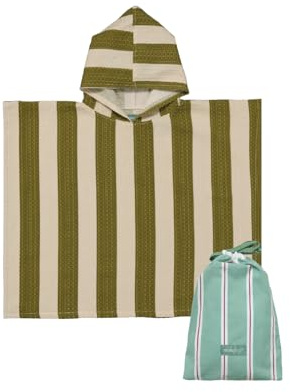 molis&co. Poncho de Baño para Niños de 3-4 años. Khaki & Cream Stripes. Toalla con Capucha para Playa. Bata de baño para niño Ligera y Compacta.