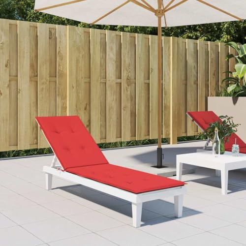 mtlskopl Coussin pour chaise longue - Rouge - 180 x 50 x 4 cm - Tissu Oxford imperméable avec cordons de fixation de 30 cm - Rembourrage doux en duvet pour meubles de jardin, balcon, chaise de plage