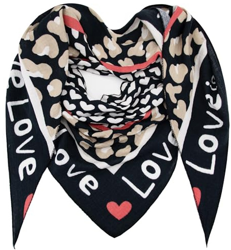 Glamexx24 Damen Schal Love Herz Dreieck Schal Komfort Baumwolle Dreieckstuch für Frühling, Sommer, Herbst, Winter, Einseitiges Muster, Made in Italy