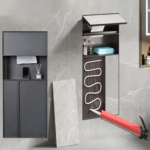ZAQYCM Trash Can Storage Cabinet with Toilet Paper Holder & Press-to-open Door, Modern Tileable Hidden Shower Wall Niche for Commercial Bathroom Studio Garage(4 in 1)
