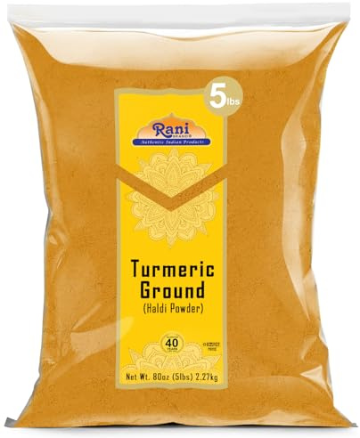 Rani Turmeric (Haldi) Root Powder Spice, (High Curcumin Content) 80oz (5lbs) 2.27kg Bulk ~ All Natural | 100% Pure, Salt Free | Vegan | Gluten Friendly | NON-GMO | Kosher | Indian Origin