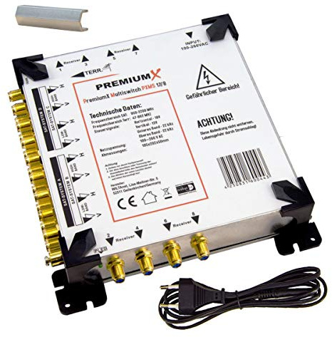 Premium X Multischalter Set 17/8 Multiswitch F-Montageschlüssel, Satverteiler 4 SAT für 8 Teilnehmer