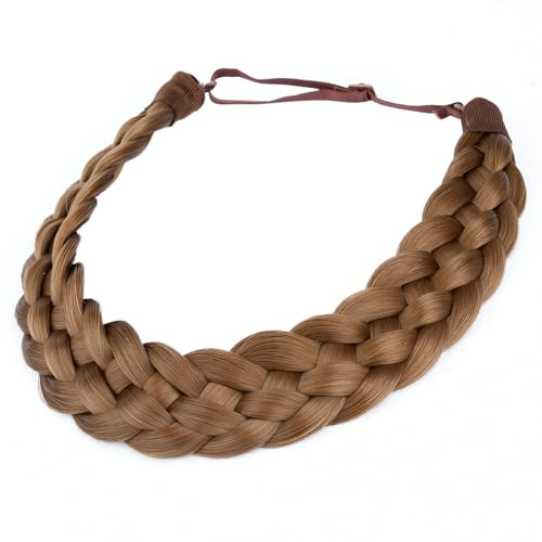 BOBIYA 5 Strang Synthetische Haar Geflochtenes Stirnband Klassische Chunky Wide Geflochtene Zöpfe Elastische Stretch Haarteil für Frauen Mädchen (Mittel braun)