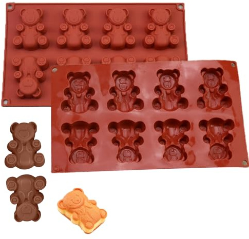 RoseFlower 1 Pièces Silicone Moule Ourson Guimauve, Moules Ours 8 Cavités, Moule Silicone Ourson Guimauve Gelée Chocolat Gâteau, Moule Nounours Silicone pour Pâtisserie Bonbons DIY