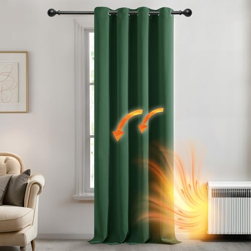 Deconovo Blickdichte Gardinen mit Ösen gegen Hitze für Wohnzimmer Waldgrün | 1 Stück, H260 x B140 cm, Ösengardinen für Schlafzimmer, Verdunkelnde Gardinen, UV-Schutz, Sichtschutz, Blackout Curtain