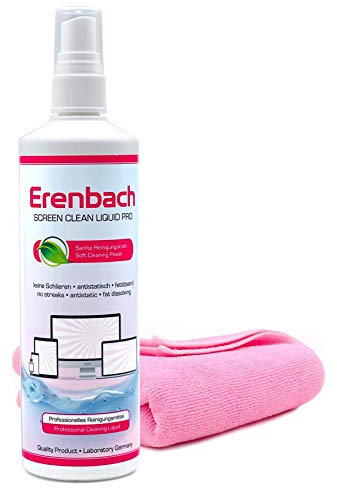 Erenbach Liquid Pro Bildschirmreiniger (250ml) mit Mikrofasertuch - Perfekte Reinigung Aller Bildschirme und Displays - Streifenfrei ohne Schlieren