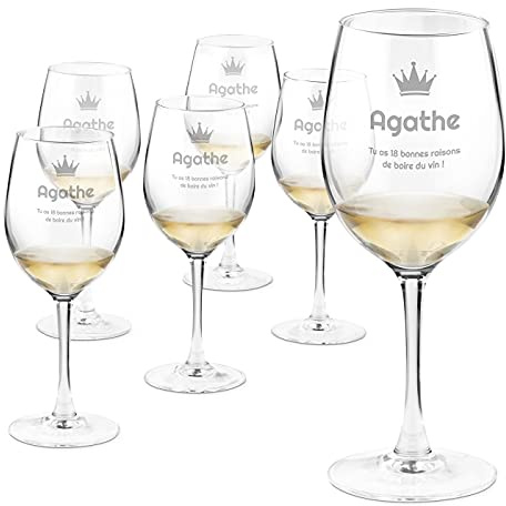 Maverton 6 Verres à Vin en Cristal pour elle, 6 Verres gravés 350 ml | Verre Personnalisé, Vin Rouge et Blanc, Cadeau d’anniversaire pour chaque Femme, Bonne raison