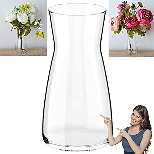 Handgefertigte Blumenvase aus klarem Glas, Glasvase für Tischdeko mit Pampasgras, zylindrisch, 20 cm hoch