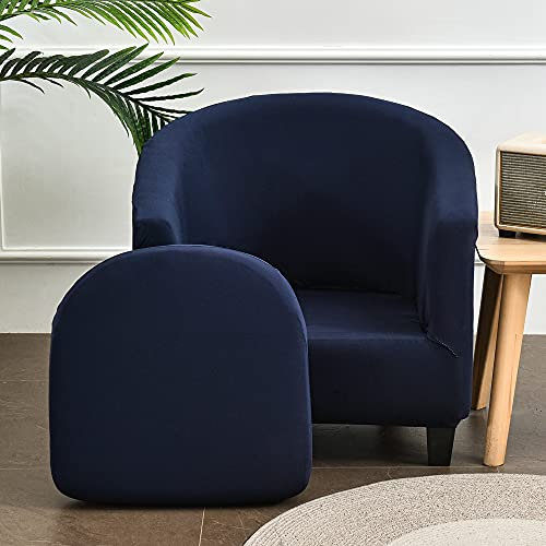Highdi 2 Stück Einfarbig Sesselschoner Sesselüberwurf mit Elastisch Stretch Husse, Club Chair Schonbezug Sofabezug mit hoher Dehnung Sessel für Clubsessel Loungesessel Cocktailsessel (Navy blau)