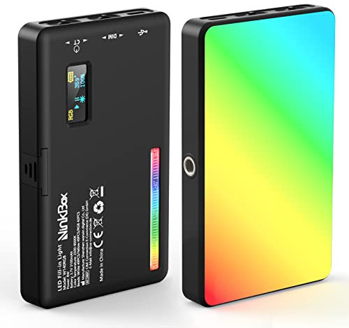 Panneau LED RGB sur Caméra, NinkBox Lumière Vidéo 140 LEDs 2500K-9000K, Luminosité Dimmable, CRI 95+, Eclairage Photo Lampe Portable pour Caméscopes DSLR, Photographie, Batterie Intégérée