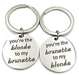 Banemi Porte Cle Moto Porte Clefs Voiture «Tu ES La Brune/Blonde» 1 Paire Plaque d'Identification Cadeau Ado Fille