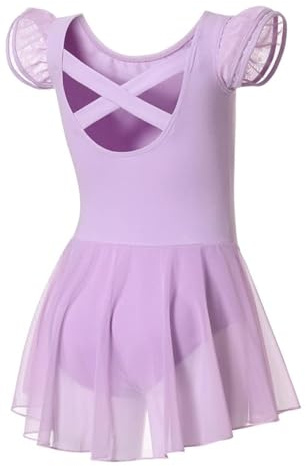 DIPUG Ballet Leotards for Girls Toddler Dance Leotard Flutter Sleeve and Criss-Cross Back Purple Size 6-8