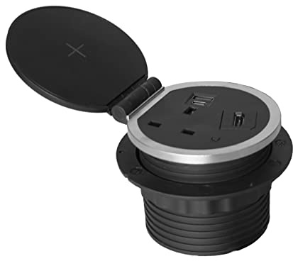 GP51 Office Desk Cable Hole Grommet Power Extension Socket w/USB C Chargers, High Definition AV & Wireless Charging