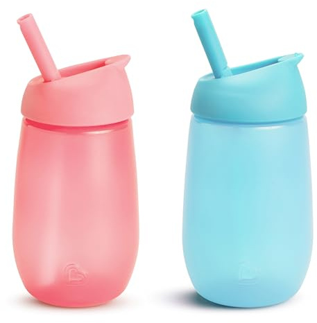 Munchkin Simple Clean Toddler Cup Set, Baby & Sippy Cups with Straw, BPA Free Non Spill Cup, Dishwasher Safe Straw Leakproof Silicone Childrens Bottle - 10oz/296ml, 2 Pack, Pink/Blue