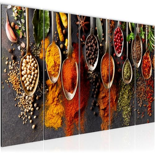 Runa Art Väggmålning XXL Kök Kryddor 200 x 80 cm Färgglada 5 Delar - Made in Germany - 041455a