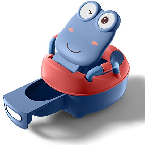 Aufun Vasino Toilette Toilet Seat, Vasino Baby, Toilet Trainer con Manici per Bambini Piccoli, Morbido Cuscino in PU, Vasino Antispruzzo Primo Toilette, Coperchio Cartoon (Blu, Tipo A)