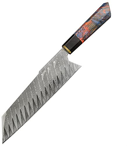 Couteau Santoku Damascus Lame en Acier Stabilisé poignée en Bois de Cuisson Couteaux à la Main Couteau de Chef de Style Japonais avec Gaine Couteau (Color : HE YI Knife)