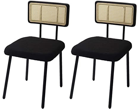 Mendler 2er-Set Esszimmerstuhl HWC-K88 Holz - Stoff/Textil schwarz | Lehnstuhl, Stuhl, Poly-Rattan, Metall, Bouclé