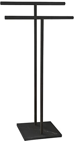 40 Inch Freestanding Towel Rack for Bathroom Floor Double-T Shape Bath Sheet Holder with Marble Design Base Standing Towel bar Next to Tub or Shower Towel Holder Stand SUS304 Matte Black