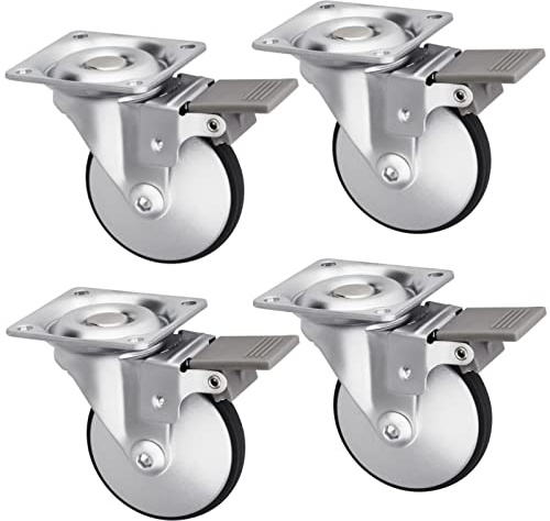 Sotech 4er Set Design-Möbelrolle LINDAU mit Bremse (Ø 50 mm, 30 Kg Tragfähigkeit pro Rolle, 360 Grad drehbar, mit Montageplatte, silbergrau) Transportmöbelrolle, leise und bodenschonend