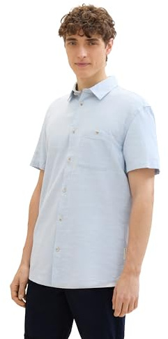 TOM TAILOR Denim Men's 1041383 Chambray Short-Sleeve Chest Pocket Shirt, 36370-Kentucky Blue, L