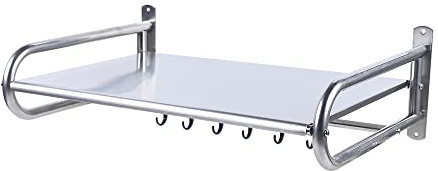 GramStudio Soporte para microondas, de acero inoxidable, para colgar en la pared, con 6 ganchos, para microondas, cubiertos y otros artículos