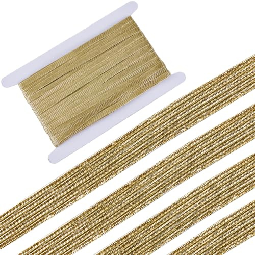 GORGECRAFT 24 Yarda Banda Elástica de Color Caqui Oscuro Cinta Metálica con Purpurina de 8mm Correa Elástica Plana Cinta Elástica Trenzada Cordón de Goma de Punto Elástico Accesorios para Prendas