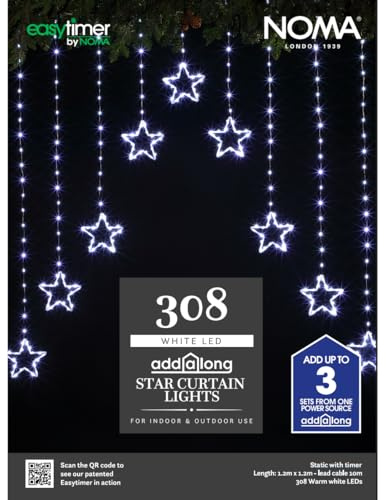 NOMA Star Wire Curtain Light, 308 Bright White LEDs (Pack of 1) | 1.2m x 1.2m, Easy Installation, Energy Efficient, for Christmas & Weddings