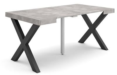 Skraut Home | Table Console Extensible | Console Meuble | 160 | pour 8 Personnes | Pieds Bois Massif | Style Moderne | Ciment