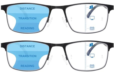 SKYWAY 2-Pack Progressive Multifokal Anti-Blaulicht Lesebrille Herren Damen Leichte Mentale Rahmen Computerbrille mit Federscharnier Gleitsichtbrille Lesehilfe 2,0