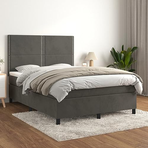 CKioict Palettenbett Modernes Bettgestell Jugendbett Boxspringbett mit Matratze Dunkelgrau 140x190 cm SamtGeeignet für Arbeitszimmer, Wohnzimmer, Hotel