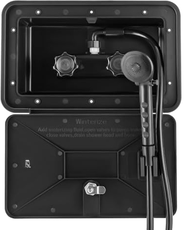 FUROMG RV AußEndusche Box Mit Heiß/Kalt Schalter Duschkopf Wohnmobile Wohnmobi ZubehöR Wohnmobilduschen AußEndusche Camping Dusche Duschkopf Wohnmobil (Schwarz)