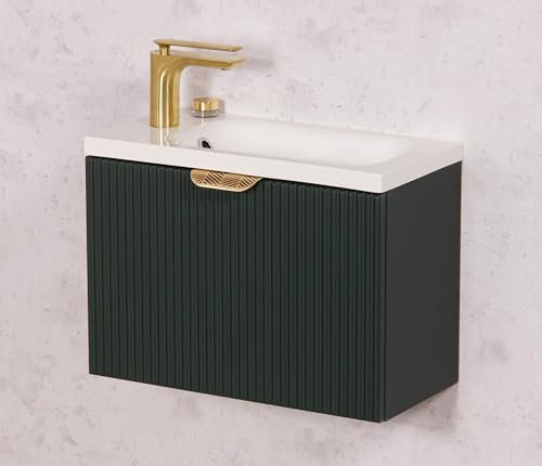 Quentis Badmöbel Gäste-WC Set Fresco, Waschbecken mit Unterschrank, aufgebaut (seidenmatt grün, Breite 50 cm)