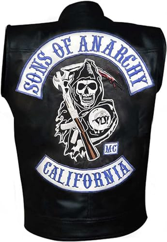 MERCH ATTIRE Chaleco de piel sintética para motociclista para hombre, Negro - piel sintética., XXL