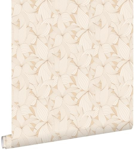 papier peint feuilles dessinées sable beige et terracotta claire 50 x 900 cm - ESTAhome