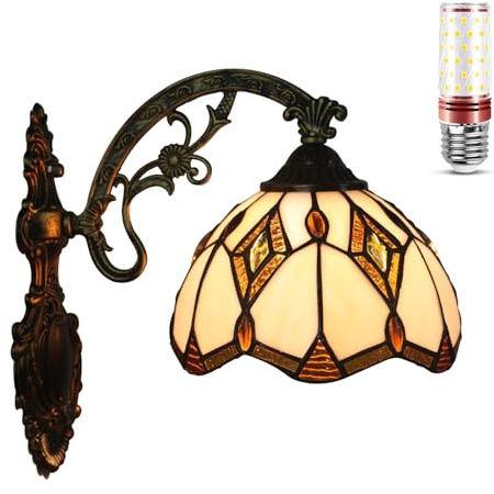 Applique Murale Intérieure, Vintage Vitrail Lampe Décorative, 8 pouces Lampe de Chevet Murale, Pour Chambre Salon Bureau Restaurants Hôtels Couloirs Lofts, avec une Ampoule E27,Baroque b