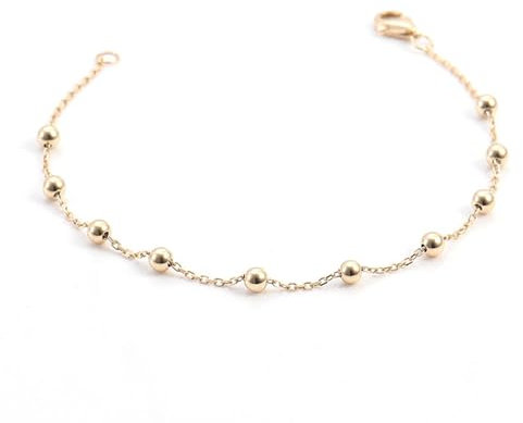 Epinki Echt Goldschmuck, 14 Karat Gold 585 Armband, Kugel Armbänder Damen, 18K Gold Bettelarmband Anhänger 16cm