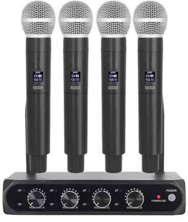 Osmond Micro Système de microphone sans fil professionnel UHF 4 canaux Noir pour scène, fête à la maison, églises